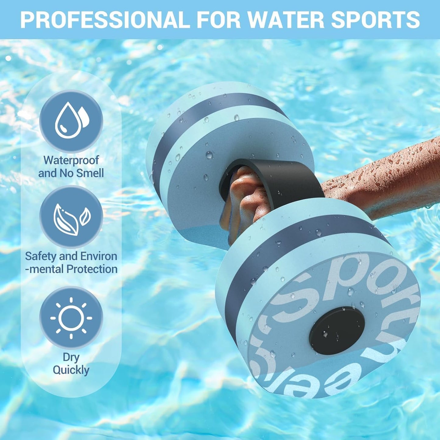 Sportneer Aquatic Exercise Equipment Water Aerobics Combo Set Includes High Density Water Weights Dumbbell Aqua Belt Foam Cuffs for Pool Exercise Aquatic Therapy Pool Fitness
