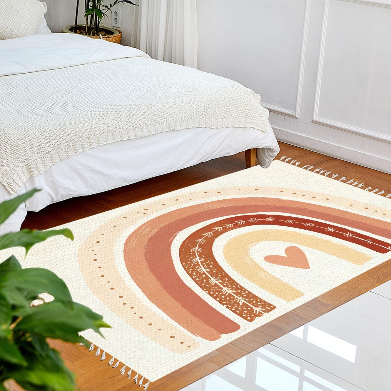 JBNJANKDAV Boho Rug Scandinavian Nursery Rainbow Print for Playroom with Neutral Area Carpet Patio Hallway Runner Mat Pad Minimalist Home Decor Living Room Bedroom Indoor Outdoor, Multi3, 90x150cm