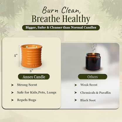 Scented Luxury Candles in Handmade Ceramic Jars, Soy Wax | Orange Blossom – Orange & Mimosa, Large Candle | Non Toxic, 2 Wicks, Reusable Big Orange Jar | Natural Spring Aromatherapy for Women & Men