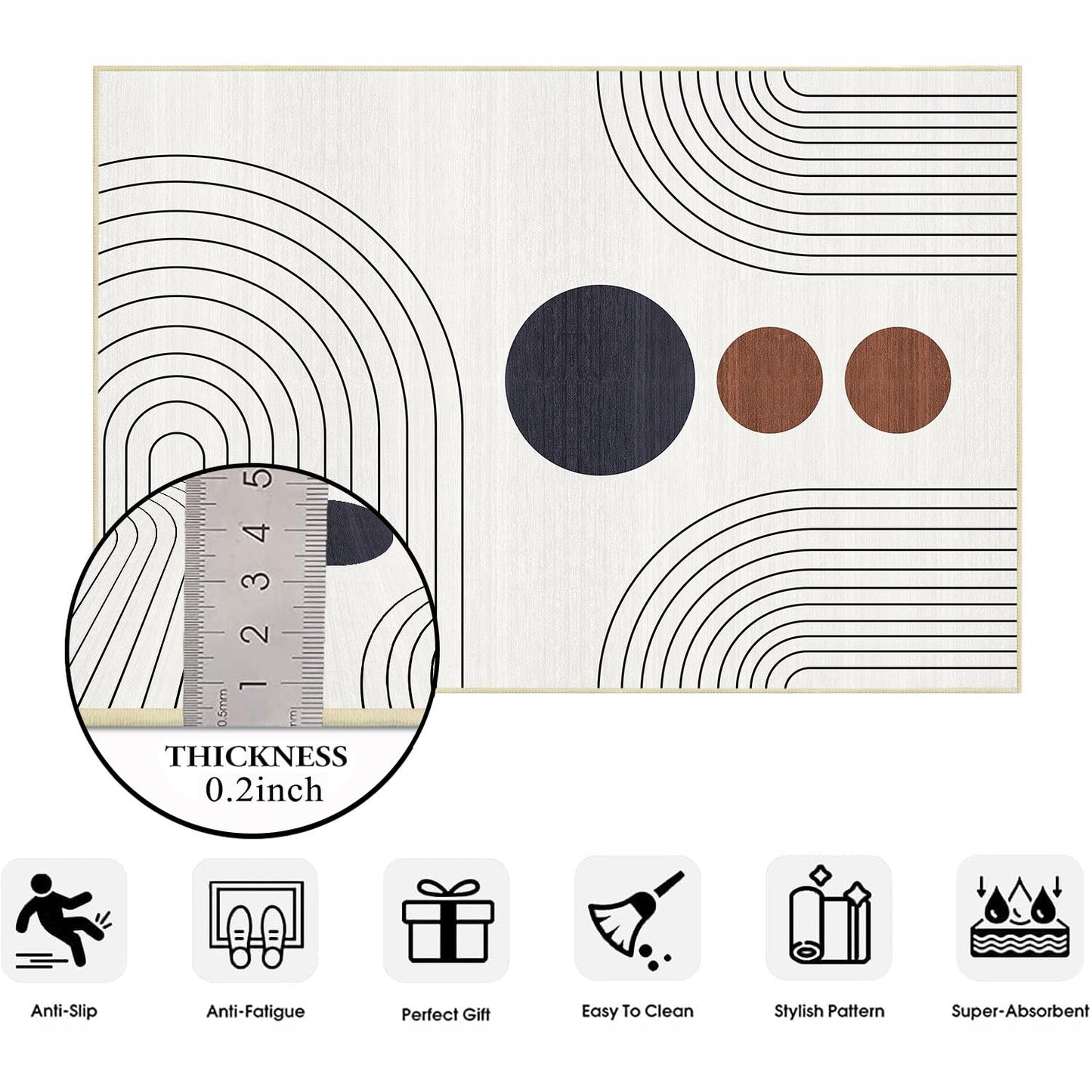 Boho 2x3 Rug for Entryway Modern Minimalist Abstract Line Area Rug Mid Century Modern Machine Washable Door Mat Contemporary Rugs Non-Slip Printed Low-Pile Floor Carpet for Kitchen Bathroom Laundry