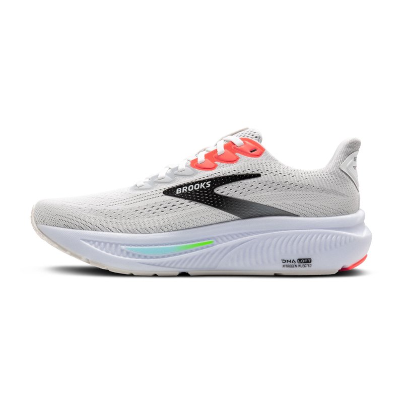 Brooks Men’s Ghost 17 Neutral Running Shoe - White/Pink Clay/Gecko - 7.5 Wide