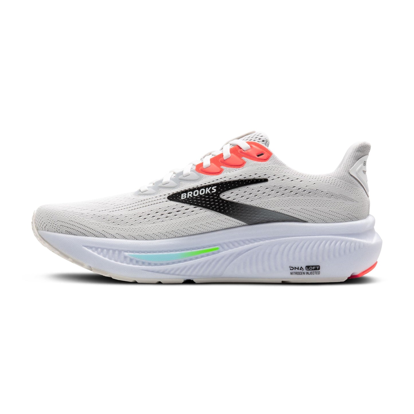 Brooks Men’s Ghost 17 Neutral Running Shoe - White/Pink Clay/Gecko - 10 Medium
