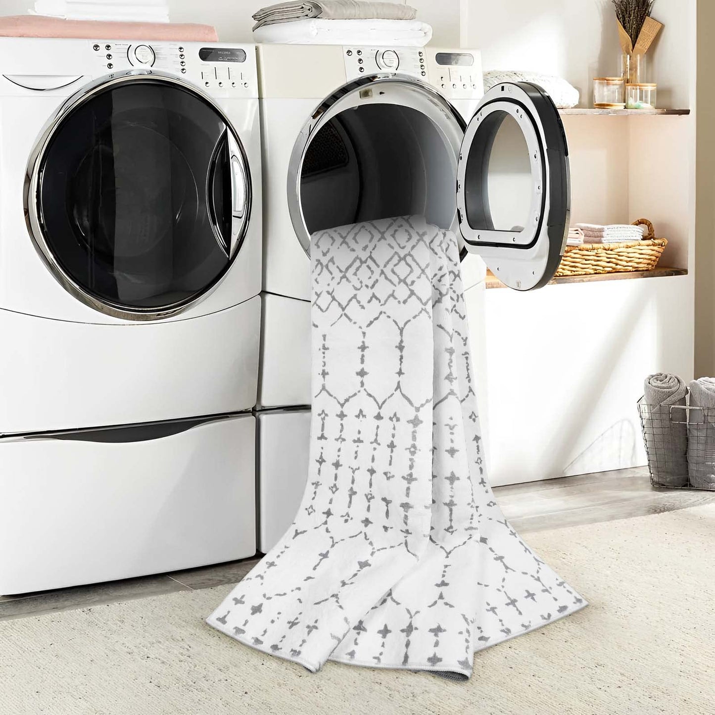 Lahome Moroccan Kitchen Runner Rug - 2x8 Non-Slip Washable Hallway Rug Runner Ultra-Thin Soft Throw Bathroom White Print Distressed Carpet for Entryway Laundry Room Living Room Hana