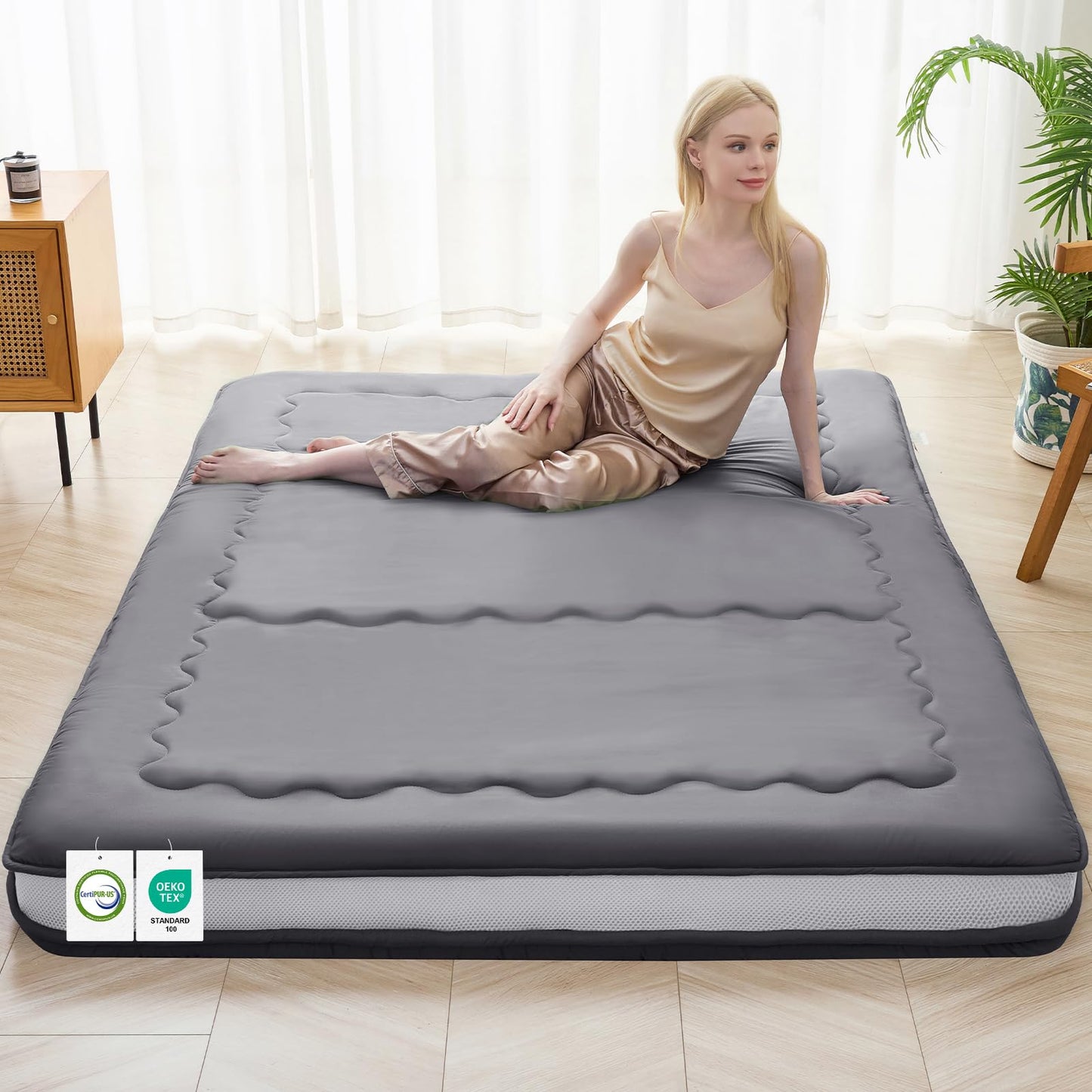 Auemtyn Japanese Floor Mattress, 4" Japanese Futon Mattress, Foldable & Portable Shiki Futon (shikibuton), Roll Up Thicken Sleeping Tatami Mat Sleeping Pad for Camping (Grey, 54 x 80)
