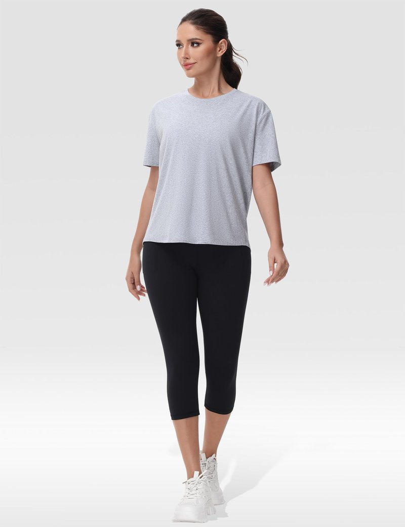 THE GYM PEOPLE Women's Short Sleeve Workout T-Shirts Back Loose Fit Running Yoga Tee Tops Heather Grey