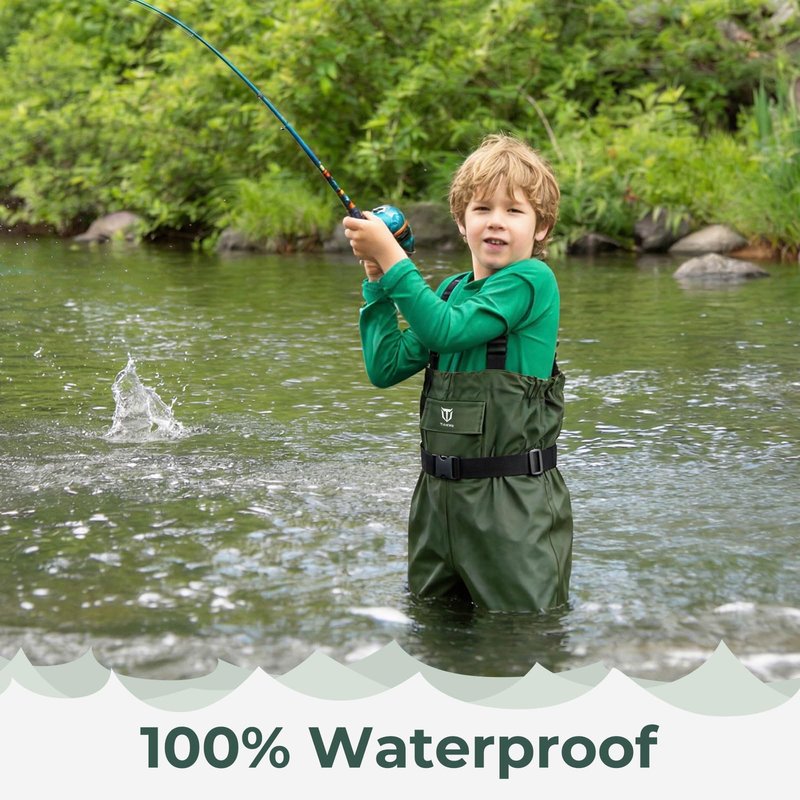 TIDEWE Chest Waders for Kids, Waterproof Youth Waders with Boot Hanger, Lightweight PVC Kids Chest Waders with Boot for Fishing & Hunting (Size 8/9 Big Kid)