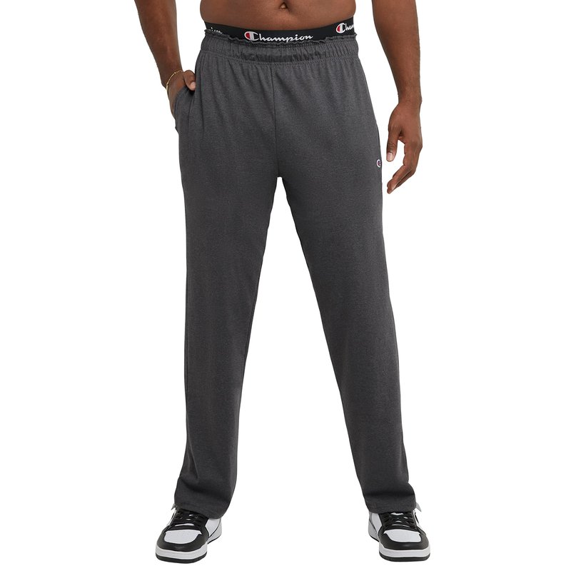 Champion Men's Open-Bottom Lounge Pants, Standard Fit, Lightweight 100% Cotton, Available in Regular and Big & Tall, Granite Heather, Large Tall