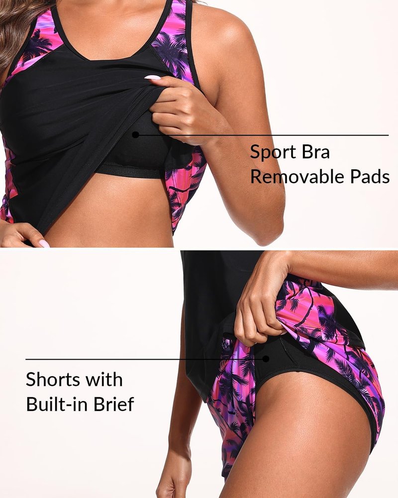 Tankini Swimsuit for Women - Tummy Control Two-Piece Bathing Suit with Sporty Pockets | Comfortable Fit