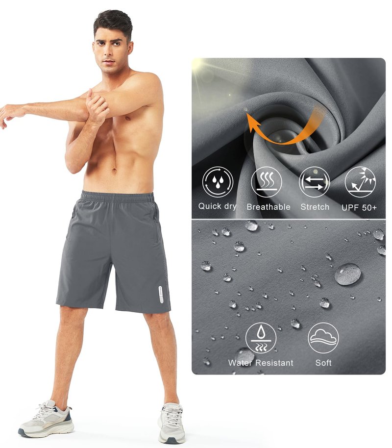 NORTHYARD Men's Athletic Running Shorts Gym Workout 7"/9"/5" Quick Dry Lightweight Sports Basketball Tennis 3 Zipper Pockets SMOKEGREY-9inch 2XL