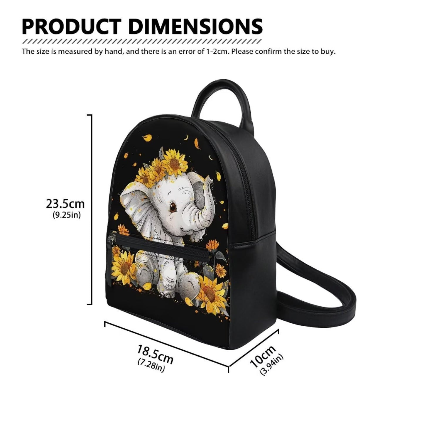 Showudesigns Sunflower Elephant Backpack for Women Mini Purse with and Adjustable Straps Leather Shoulder Bags Zipper Tote Bag Teen Girls Handbag Daypack Casual Back Pack for Travel