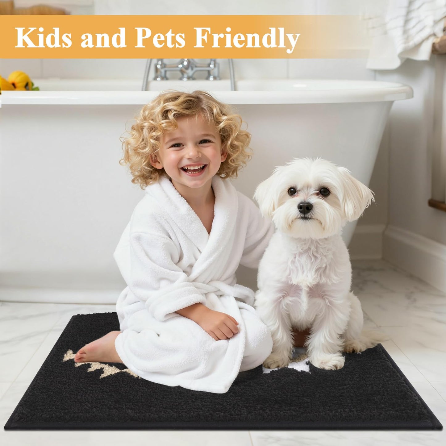 HEBE Boho Bathroom Rugs Set 3 Piece, Non Slip Washable Bath Mat Set, Ultra Absorbent Microfiber Bathroom Mats with U-Shaped Contour Toilet Rug, Aztec Western Bath Carpet Set for Tub, Shower