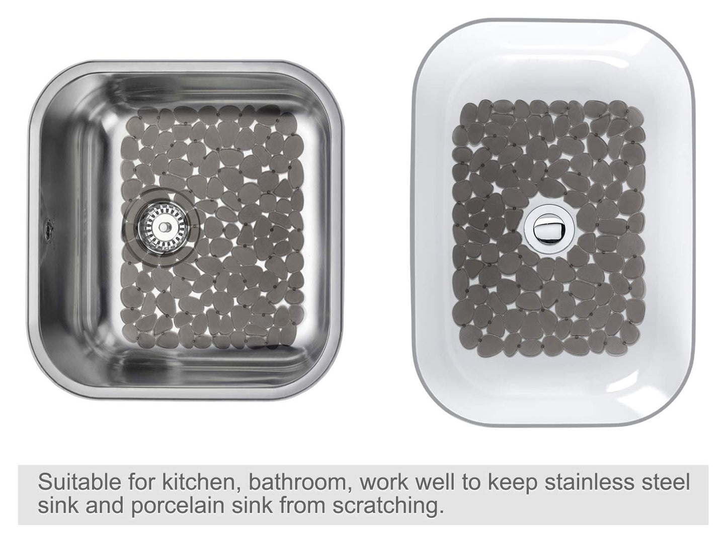 Bligli Pebble Sink Mat for Stainless Steel/Ceramic Sinks, 2 Pack PVC Sink Protectors Mats for Bottom of Kitchen Sink, Dish Drying Mat for Dishes and Glassware, 15.7 x 11.8 inch, Grey
