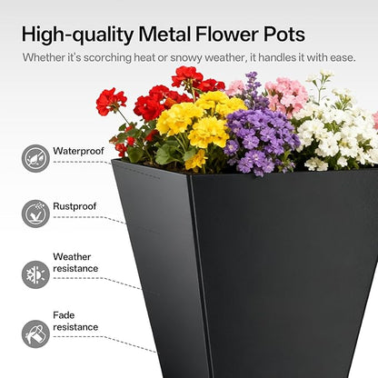 Metal Planter Box, 20" x 20"x 22", Heavy-Duty Galvanized Steel Outdoor Planter with Drainage Holes, Rectangular Planter for porches, Gardens, patios, and courtyards，Black