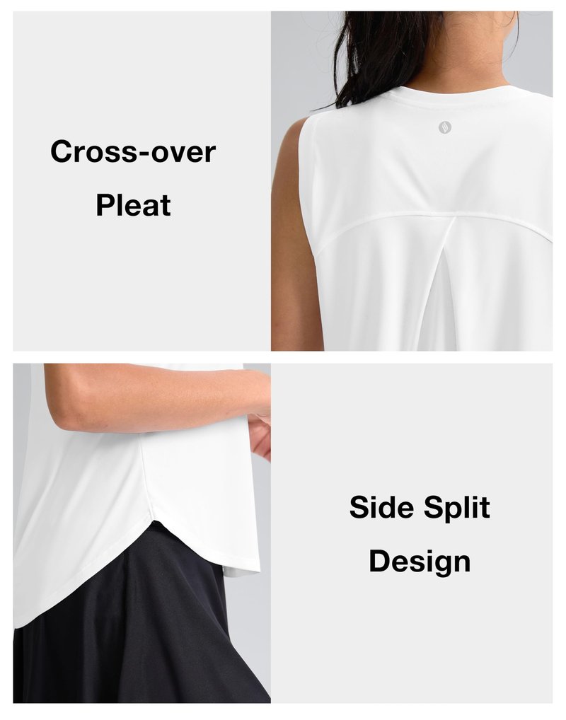 SANTINY Women's Sleeveless Workout Tops Breathable Lightweight Active Tennis Yoga Shirts Athletic Running Tank Tops for Women (White_XS)