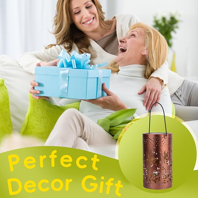Boho Solar Lanterns Outdoor Birthday Gifts for Women Mom Grandma Metal Hanging Solar Powered Unique Garden Decorative LED Lights for Outside Yard Patio Lawn Porch Decor