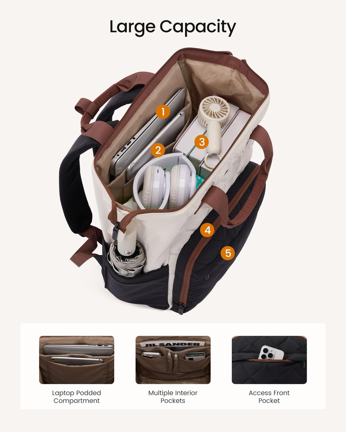 LOVEVOOK Laptop Backpack for Women, 15.6 inch Work Travel Backpack Purse, Puffer Quilted Laptop Backpack Casual Daypack for Nurse Teacher，Black-White-Gray