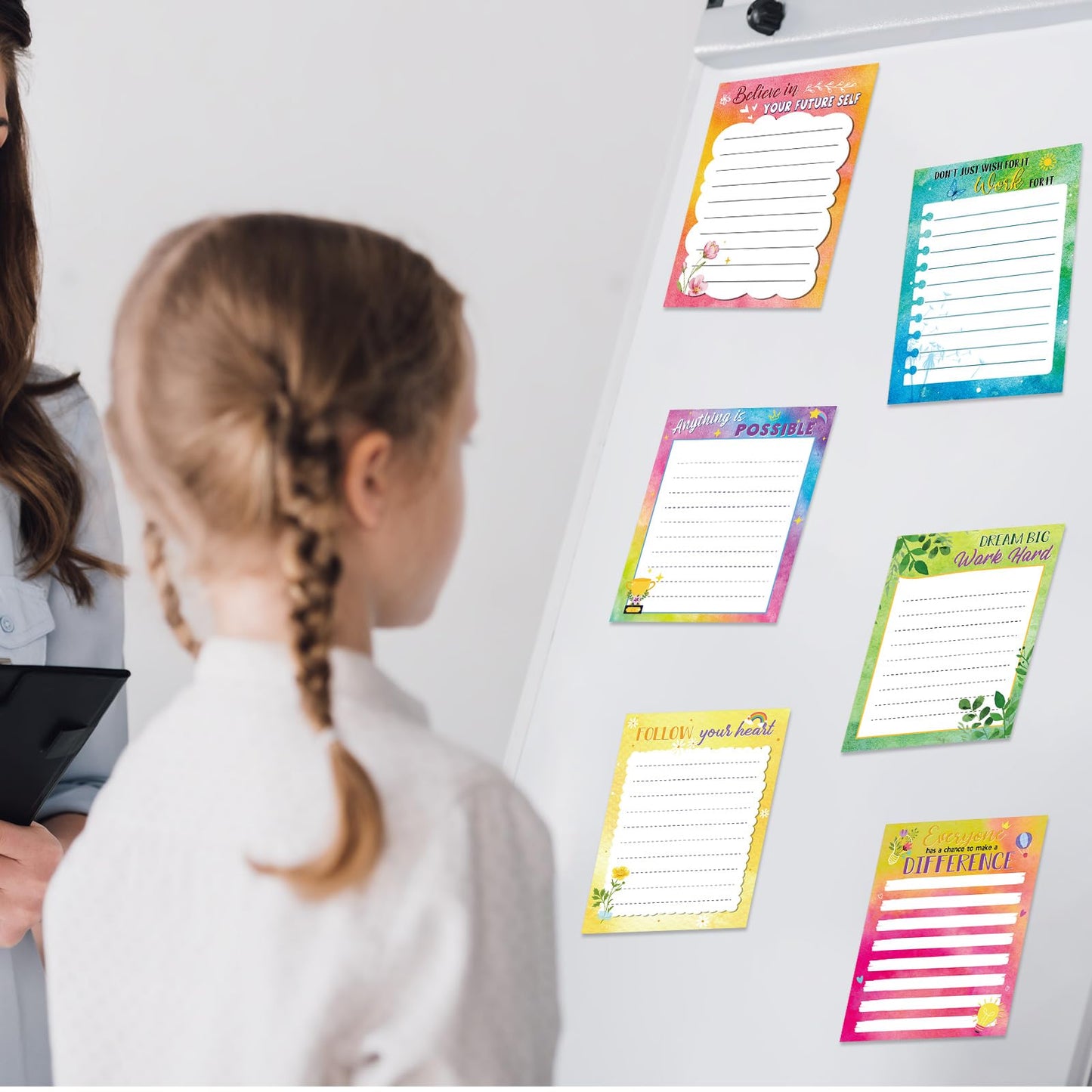 Yeaqee 12 Set Employee Appreciation Gifts 12 Empowering Sticky Notepads 12 Pens 12 Ribbons Motivational Sticky Notes Inspirational Pens for Office Supplies(Watercolor)