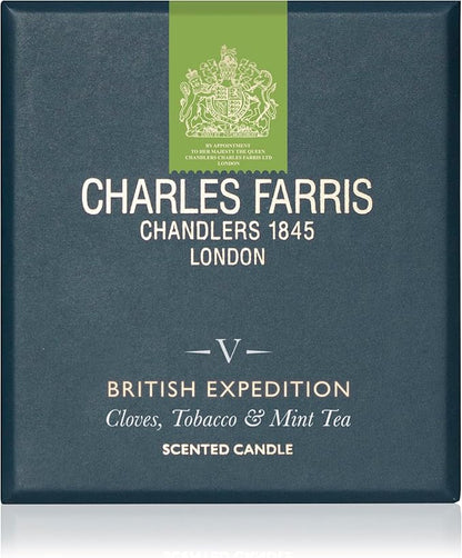 Charles Farris Luxury Scented Candle – 1 Wick, Hand-Poured, Long Lasting, Clean Burning, 210g / 7.5oz, Burns for up to 50 Hours, Made in England – Cloves, Tobacco & Mint Tea – British Expedition