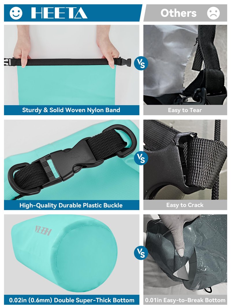 HEETA Waterproof Dry Bag for Women Men, Roll Top Lightweight Dry Storage Bag Backpack with Emergency Whistle for Travel, Kayaking, Boating, Camping, Beach, Cruise Ship Essentials (Mint Green, 20L)