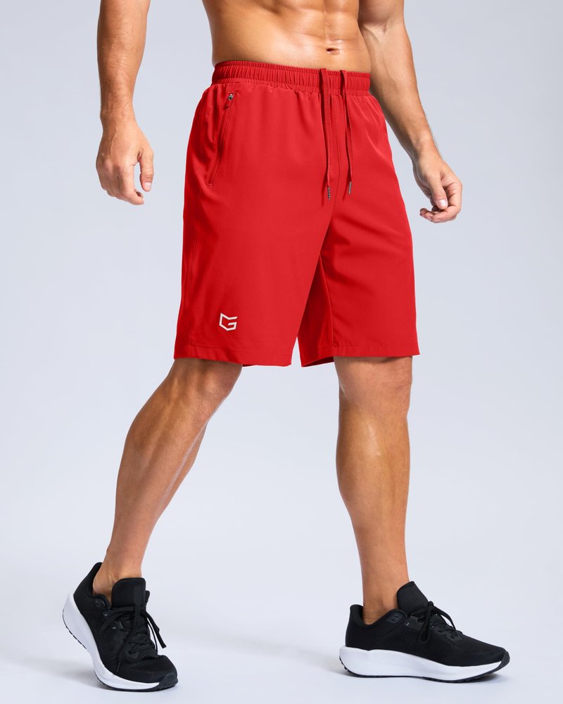 G Gradual Men's Athletic Running Shorts with Zipper Pockets Quick Dry 7"/ 5"/ 9" Workout Gym Shorts for Basketball Hiking(Deep Red,9XXL-New)