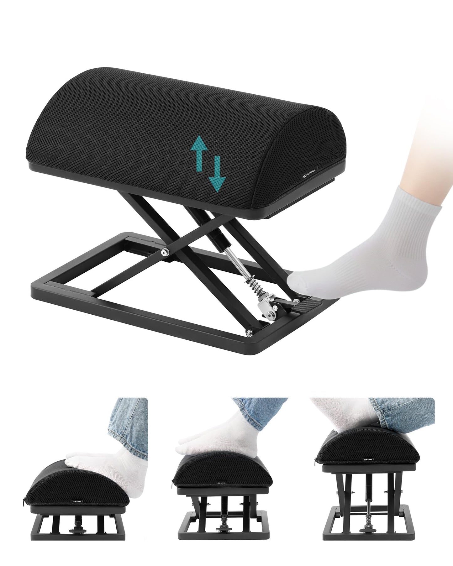 Wikabex Truly Infinite Height Adjustable Footrest｜No Bending Needed—Foot Step-to-Adjust｜2.7"-13.1" Height｜Washable｜Foot Rest Stool for Under Desk at Work, Office/Home/Gaming/Study Desk Essentials