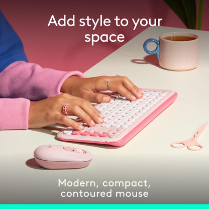 Logitech POP Mouse, Wireless Mouse with Customizable Emojis, SilentTouch Technology, Precision/Speed Scroll, Compact Design, Bluetooth, Multi-Device, OS Compatible - Heartbreaker Rose