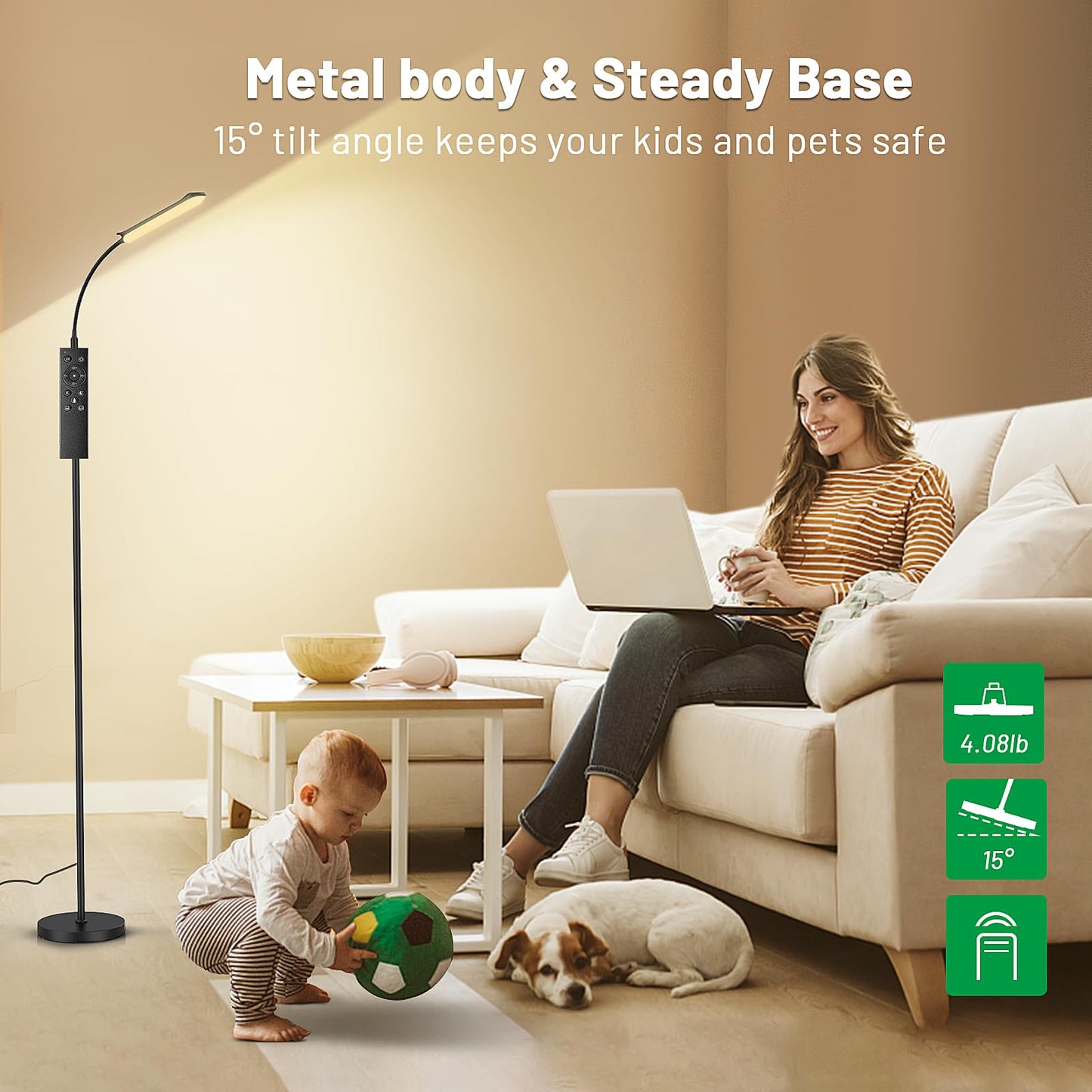 Yikuneng Dimmable LED Floor Lamp, Super Bright Reading Lamps Floor Standing lamp with Remote & Touch Control, Stepless Dimming & 2700K-6500K Color Temperature, for Living Room Bedroom Office, Black