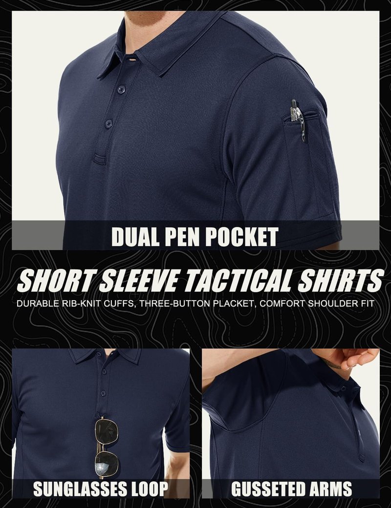 MAGCOMSEN Mens Polo Shirts Short Sleeve T Shirts Golf Shirts Hiking Hunting Shirt Tactical Shirts Navy Blue S