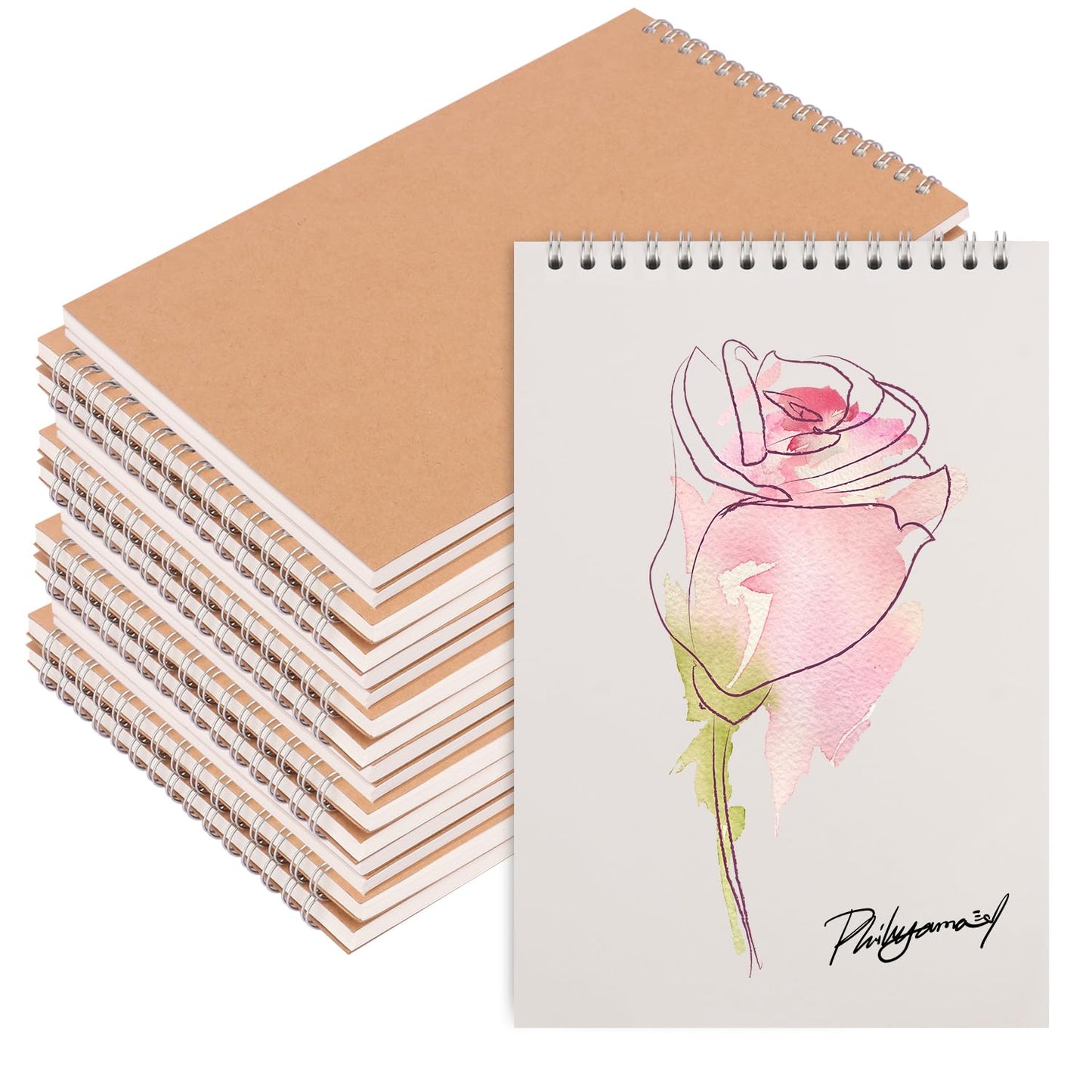 IHDYPPEW 22 Pack Top Spiral Sketch Book, 8.4"x5.7" A5 Unlined Blank Notebook for Scrapbooking, Nature Journaling, and Drawing - Durable, Portable & Versatile Sketch Pad(80 Sheets -160 Pages)