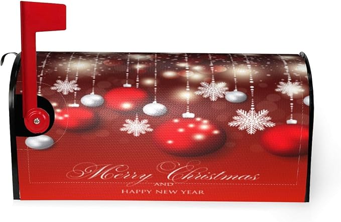 Christmas Mailbox Covers Red Glitter Snowflake Ball Magnetic Letter Post Box Cover Standard Size 21 x 18 Inch Garden Yard Home Decorative