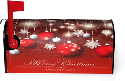 Christmas Mailbox Covers Red Glitter Snowflake Ball Magnetic Letter Post Box Cover Standard Size 25.5 x 21 Inch Garden Yard Home Decorative