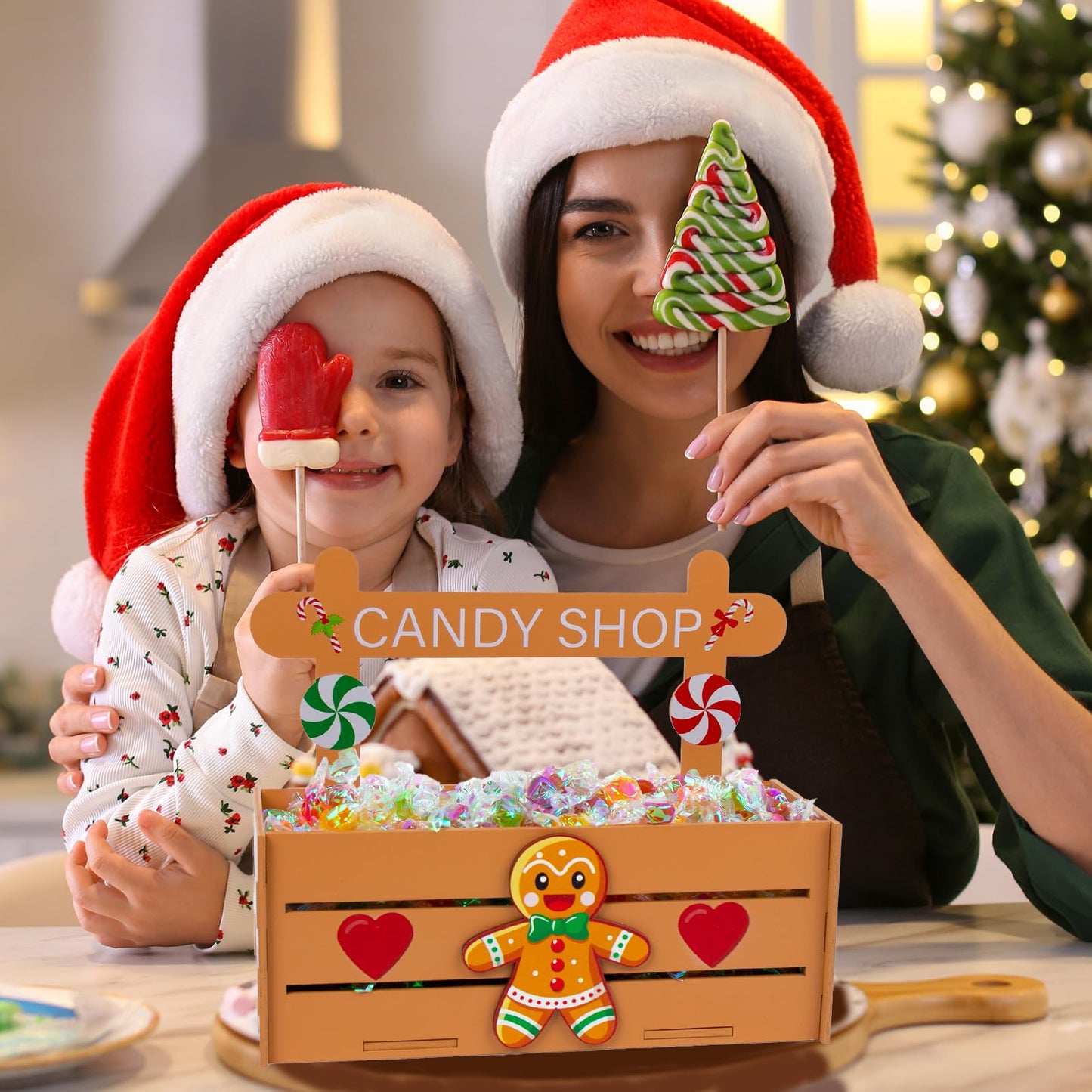 Tkifoda Christmas Candy Bowl Wooden Candy Dish Holders Gingerbread Serving Dish Holders Wood Serving Bowl Tableware for Table Desk Christmas Party House Decoration