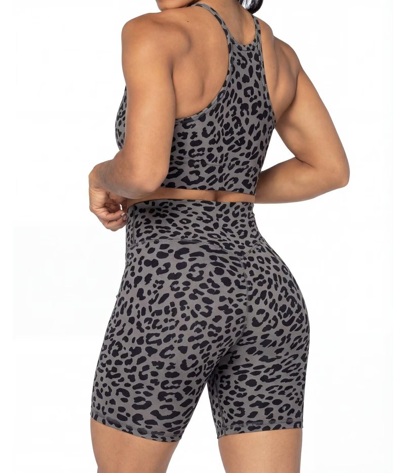 Sunzel 5" Waist Biker Shorts for Women No Front Seam Soft Yoga Workout Gym Bike Shorts Tummy Control Squat Proof Leopard Charcoal Gray Medium