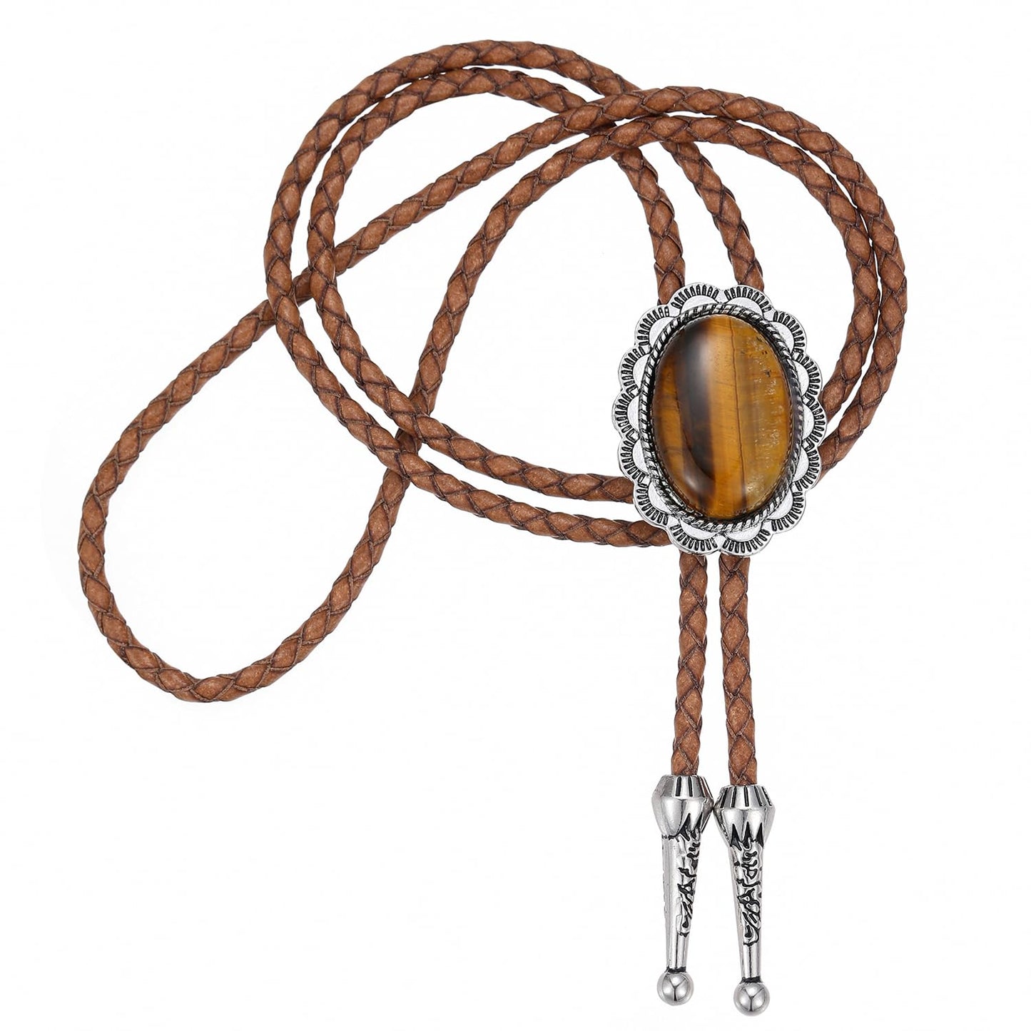 Joxevyia Western Bolo Tie for Men Women Tiger Eye Stone Cowboy Leather Necktie Vintage Accessories Adjustable Flip Clip