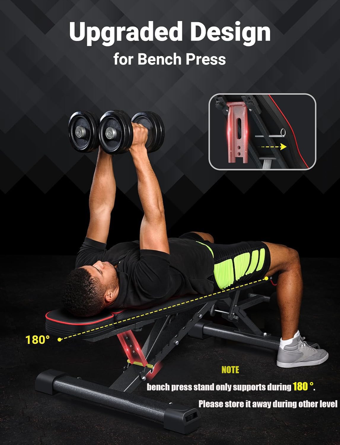 YOLEO 880LB Adjustable Weight Bench for Bench Press, MAX Foldable Weight Bench with Bench Press Stand/Extended Head for Home Gym/Full Body Workout 90 Degree Workout Bench User 6'56''(Max Version)
