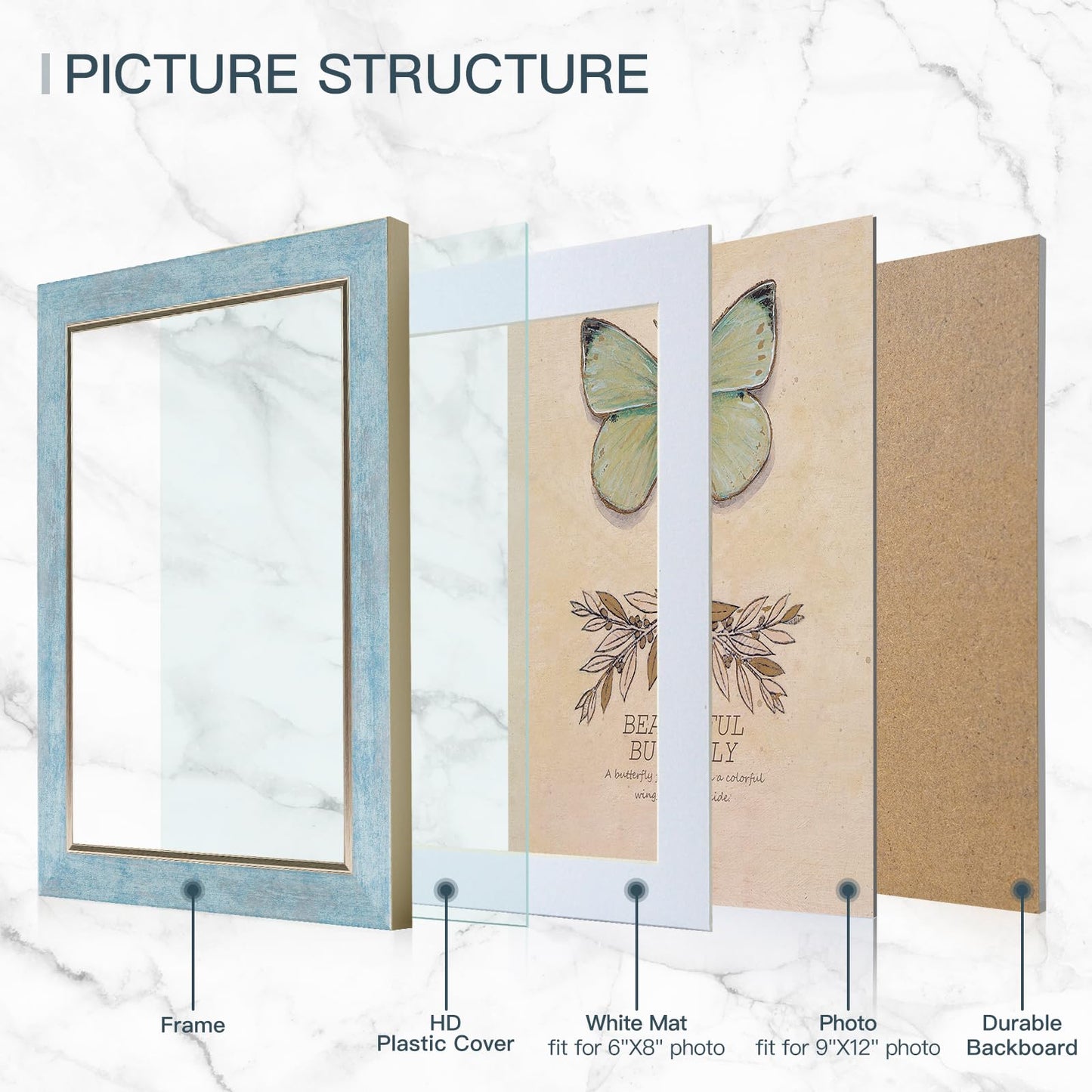 XUANLUO 9x12 Picture Frames Set of 4 Rustic Retro Photo Frame with HD Plastic Cover for Wall Mount and Tabletop Display Family Friends Wedding Gift