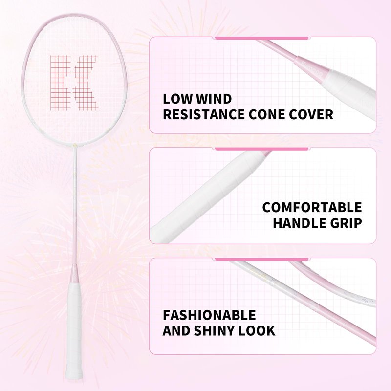 KUMPOO Badminton Racket Professional, Carbon Fiber 4U Badminton Pink Racket Set with Grip and Cover, Pro Badminton Racquet Lightweight for Beginners Outdoor Games, DS-202 Pink