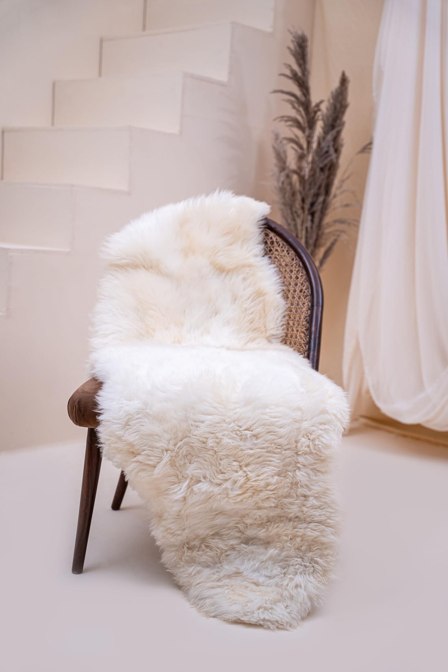 HOUME OAK Sheepskin Runner Rug Real Australian Lambskin Fluffy Ivory 2x6 ft