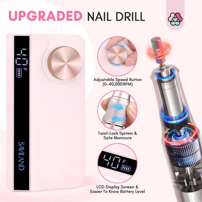 SAVILAND Electric Nail Drill Professional: 40000RPM Upgrad Nail Drill Kit 2025 Beautiful Gradient Sunset Color Scheme Nail D rill Machine Portable Nail File & Buffers Salon Use Manicure Pedicure
