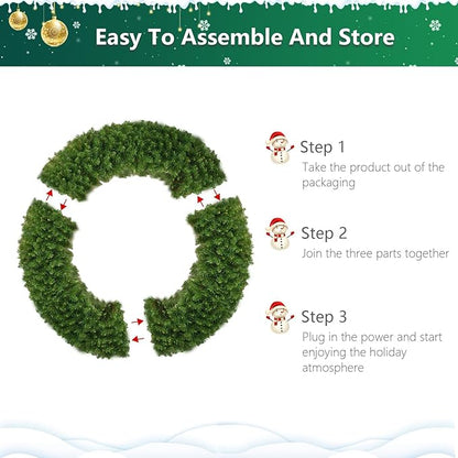 48in Christmas Wreath, 250 LED Lights (Warm White & Color, 10 Lighting Modes), Glowing Red Bow, 714 PVC Branch Tips, Power Plug-in, with Hooks, Holiday Decoration, Outdoor Door Decoration