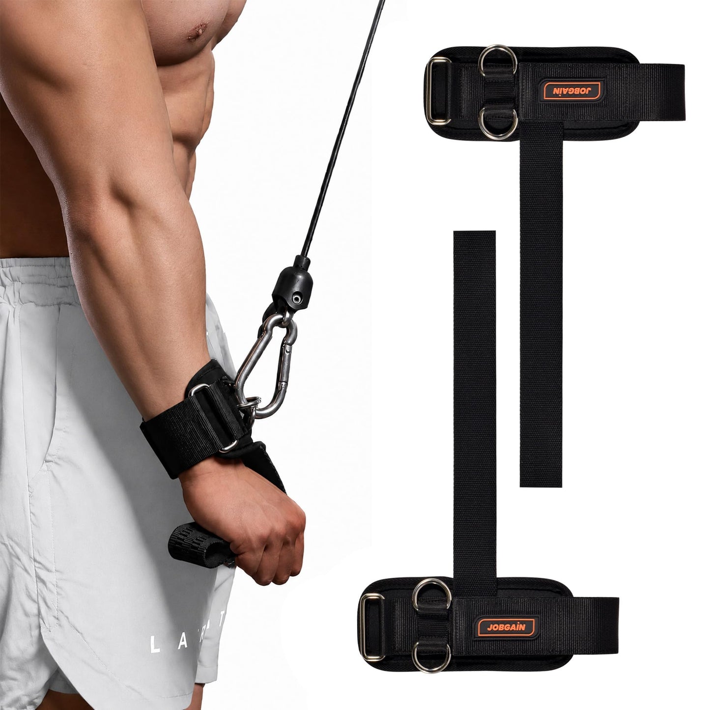 JOBGAIN 1 Pair Weight Lifting Straps with D Rings for Cable Machine Workout, Neoprene Padded Wrist Straps for Weightlifting Deadlifting, Non-Slip Wrist Support for Men Women, Black