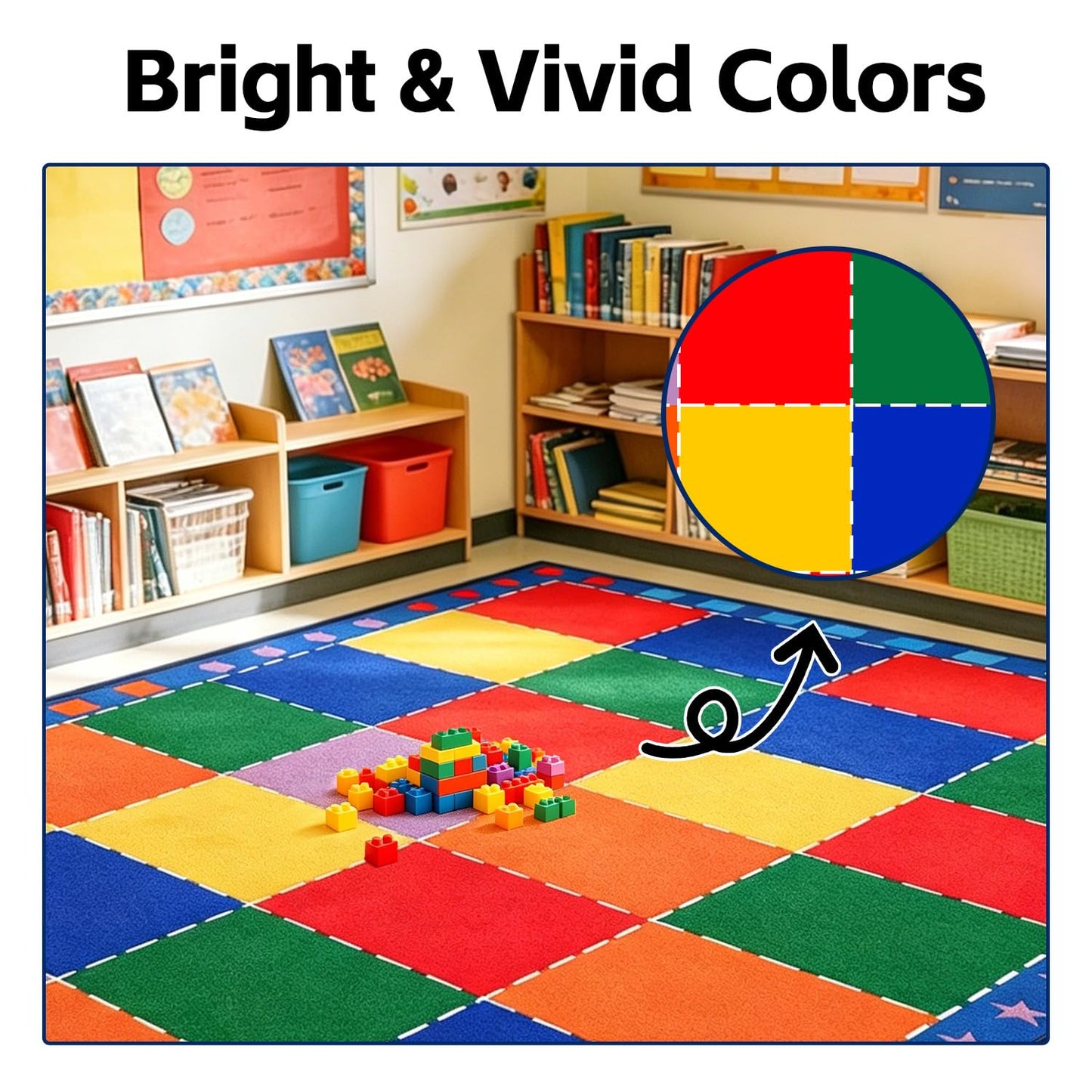 MAISONRINA Large Classroom Rugs Elementary 7'7''x13',Daycare Rugs with Colorful Blocks,Classroom Rug with Seating Spots for Preschool Kindergarten,Kids Rug for Playroom & Kids Room - Seats 28