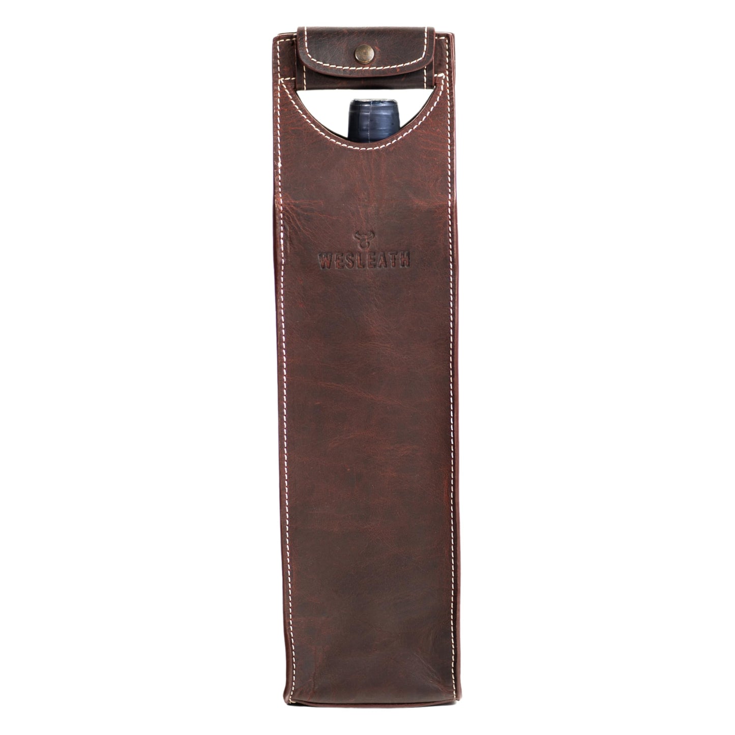 Leather Tote Wine Carrier Bag | Premium Quality Single Bottle Carry with Strong Handles, Full Grain Leather & Metal Buckle - Protective Carrier for Picnic, Wine Champagne Gift Bag in Burgundy