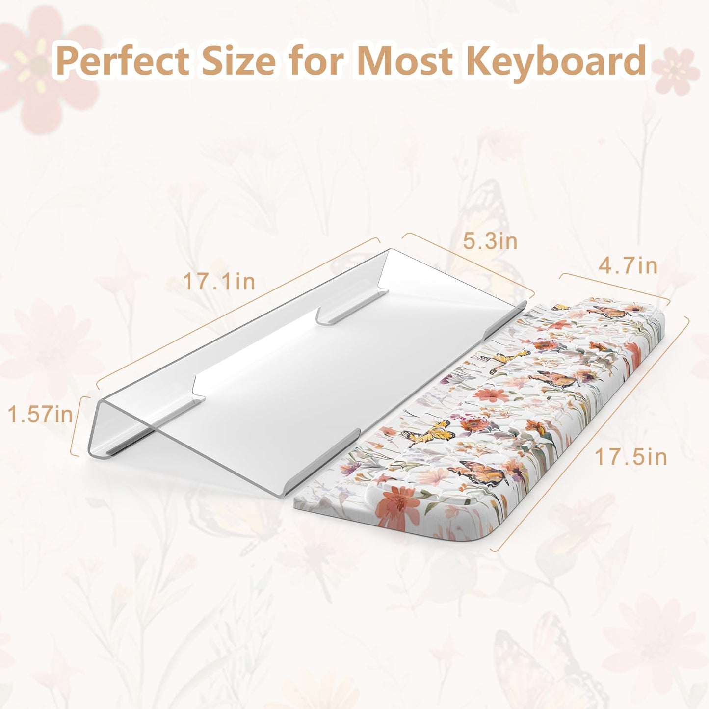 AnyShock 2 in 1 Acrylic Computer Keyboard Holder with Soft Wrist Rest, Butterfly Keyboard Wrist Pad, 3-Level Height Adjustment for Ergonomic Typing, Wrist Rests for Office (White)