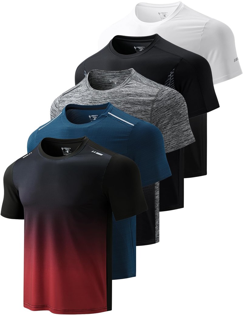 5 Pack Men’s Active Quick Dry Crew Neck T Shirts | Athletic Running Gym Workout Short Sleeve Tee Tops Bulk (Set 20, Large)