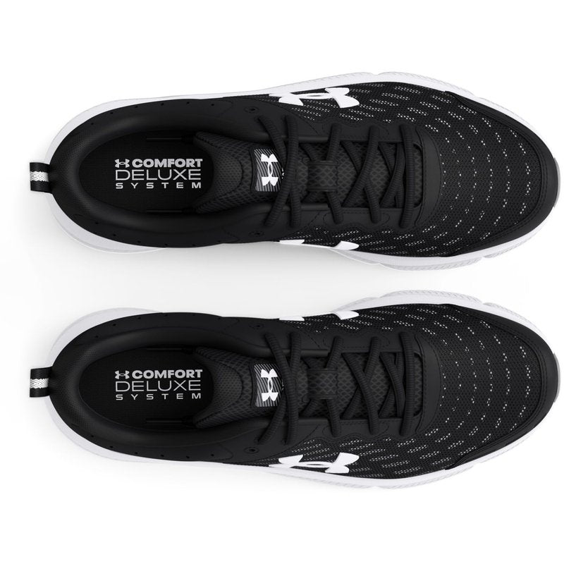 Under Armour Men's Charged Assert 10 Running Shoe, (001) Black/Black/White, 8.5 XX-Wide