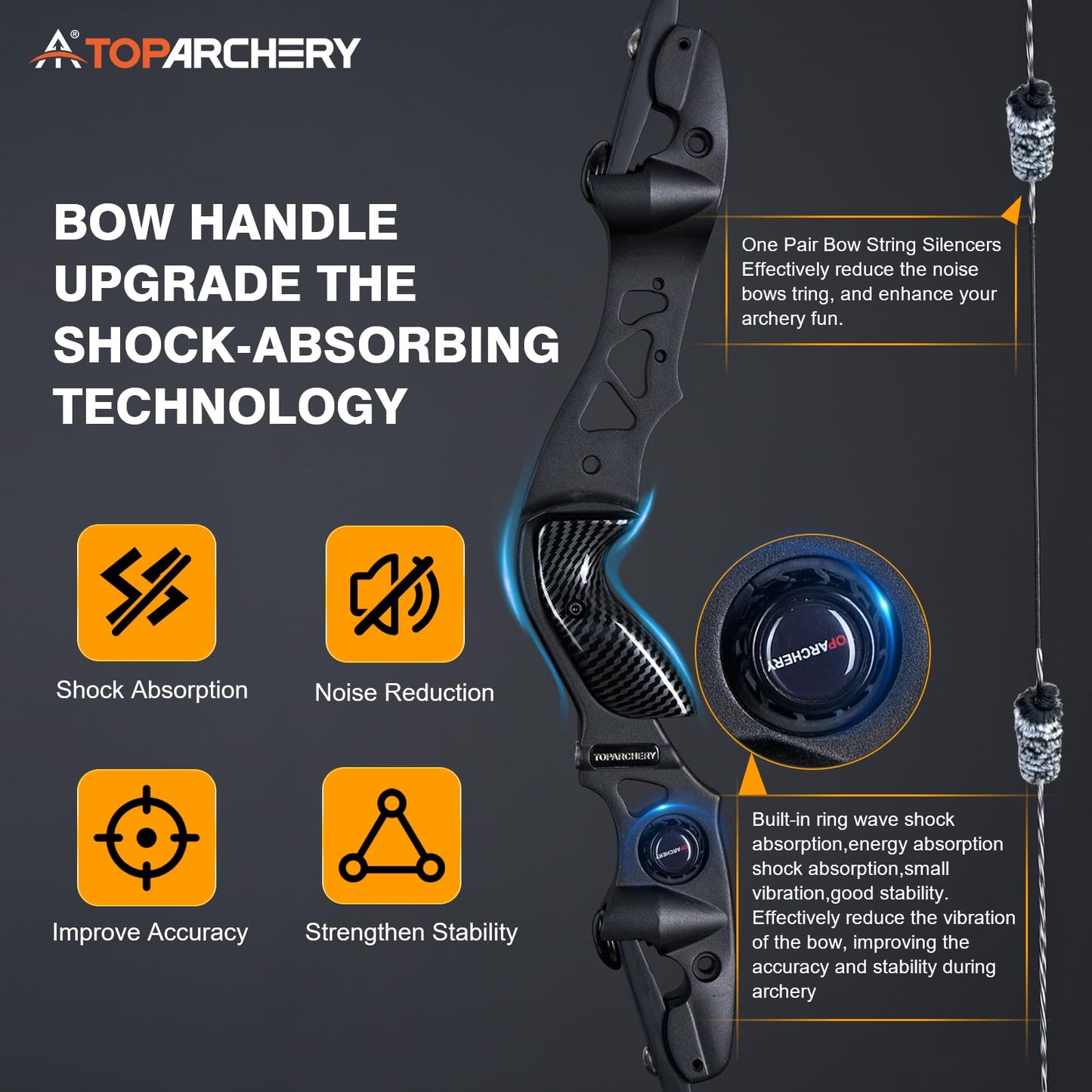 TOPARCHERY 62" Black Hunter Recurve Bow, ILF Interface Shock Absorption Takedown Hunting Recurve Bow for Adult & Youth Beginner, Longbow Archery Set for Outdoor Target Hunting Practice-25LBS-Black