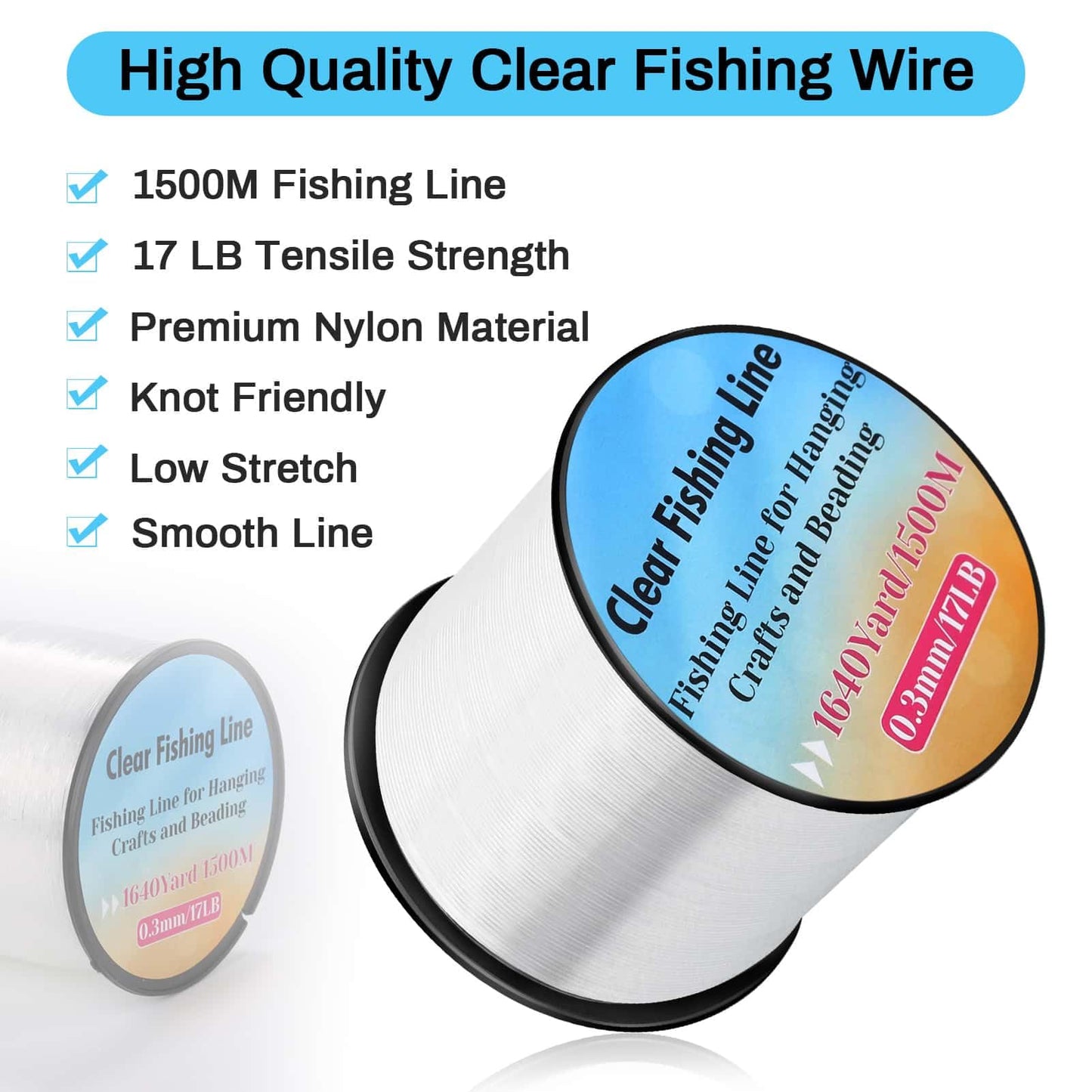 1640Yard/1500m Fishing Wire Nylon String Clear, Acejoz 0.3mm Fishing Line Invisible Hanging Wire Monofilament Line for Hanging Decorations Balloon Crafts