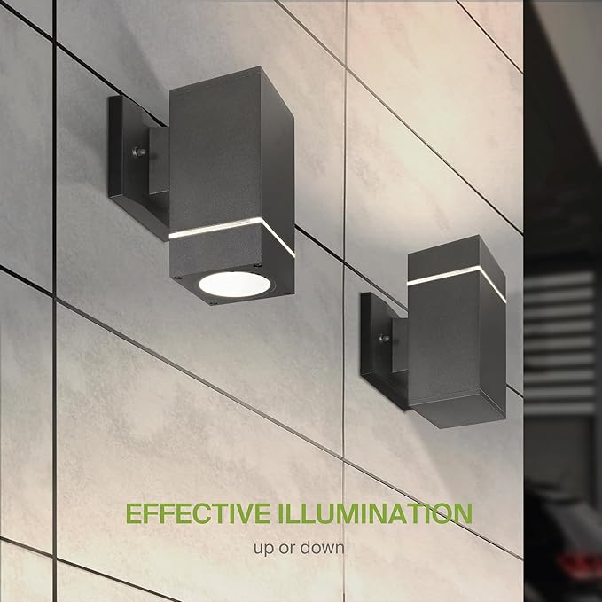 ASD 1 Light Square Outdoor Wall Light Fixture | 60W E26 Bulb Socket 120V ETL Cylinder Up Down Lights | LED/CFL/Incandescent Bulb Exterior Wall Sconce | Front Door, Porch Patio | Ringed Black, 6 Pack