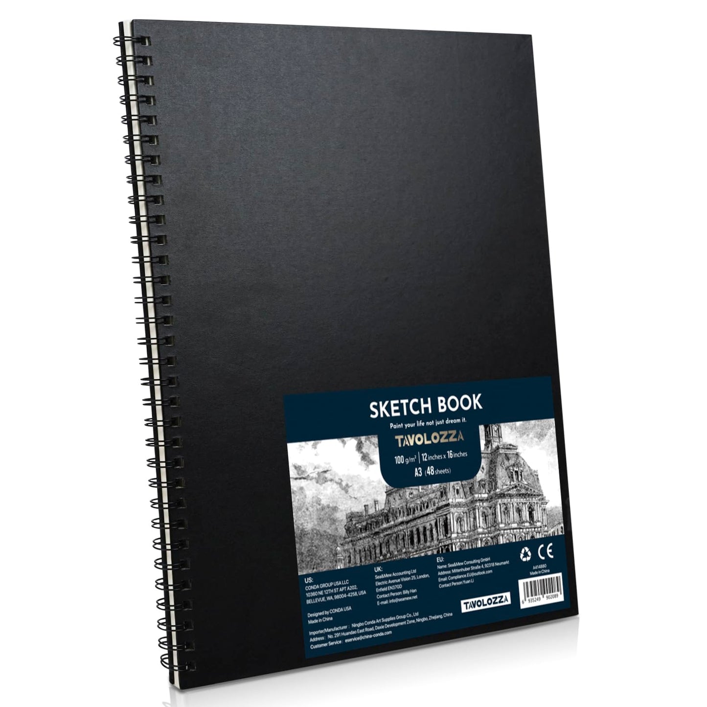 TAVOLOZZA 11.7"x16.5" Spiral Sketchbook, 48 Sheets / 96 Pages, A3 Sketchbook Mixed Media, Hard Cover Sketch Book for Painting, Acid-Free Drawing Pad1